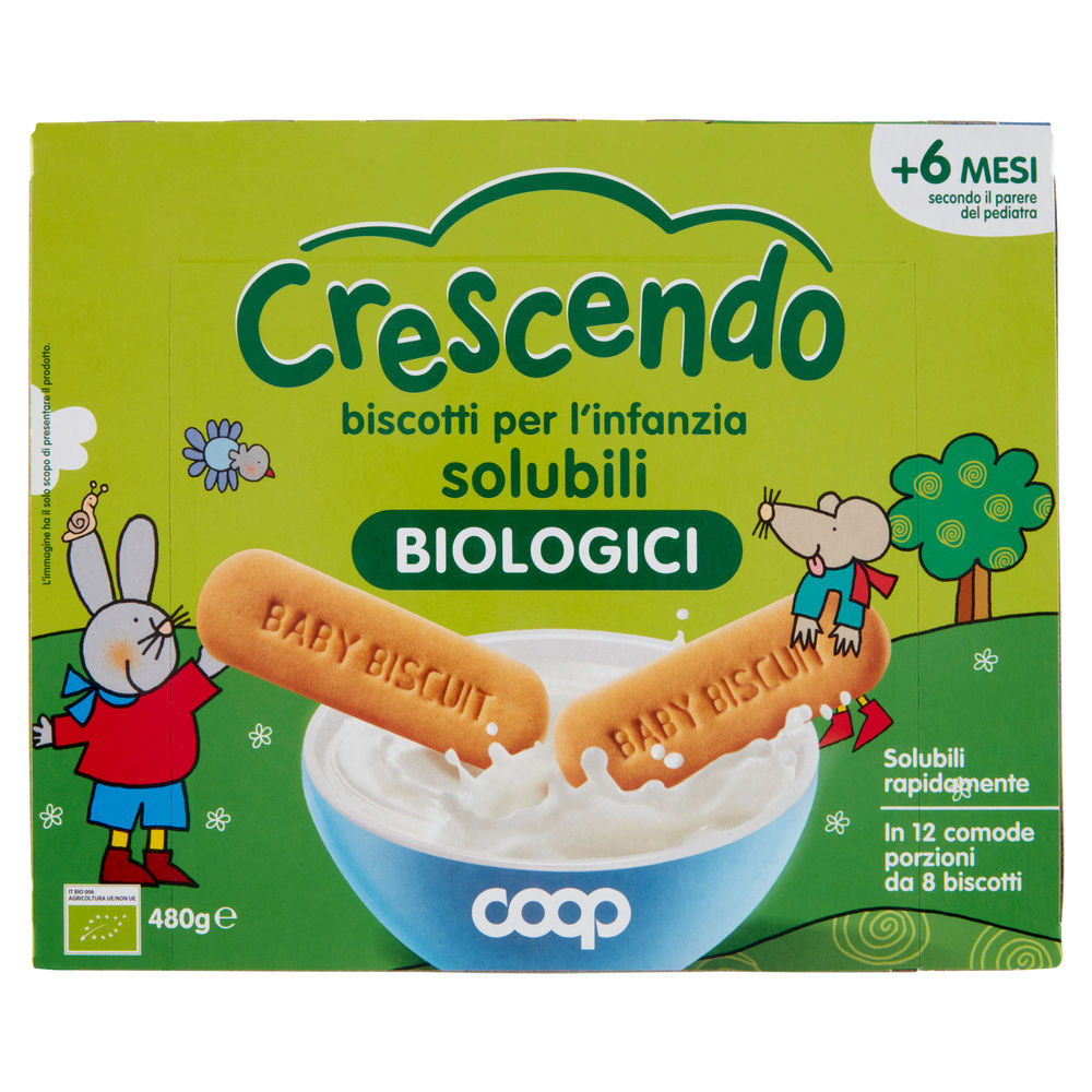 Biscotti infanzia solubili monoporzione bio coop crescendo scatola g 480