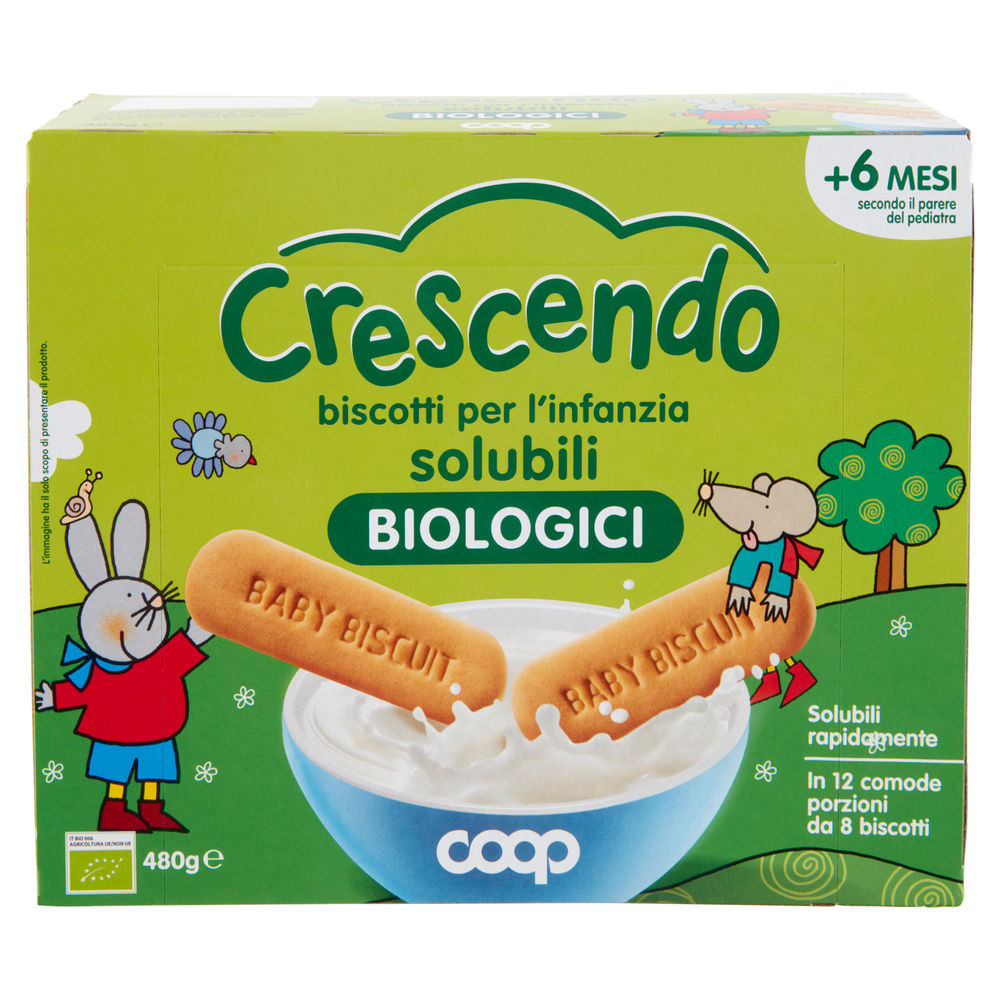 BISCOTTI INFANZIA SOLUBILI MONOPORZIONE BIO COOP CRESCENDO SCATOLA G 480 - 2