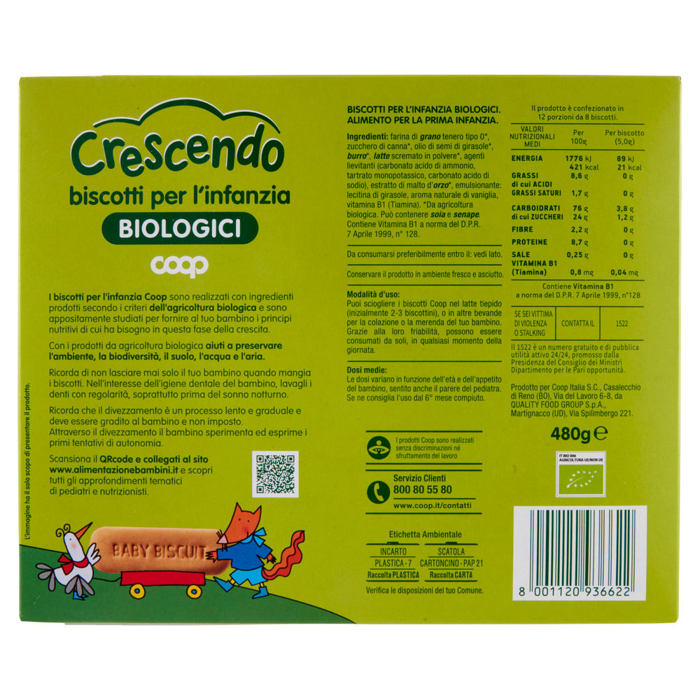 BISCOTTI INFANZIA MONOPORZIONE BIO COOP CRESCENDO  SCATOLA GR 480 - 1