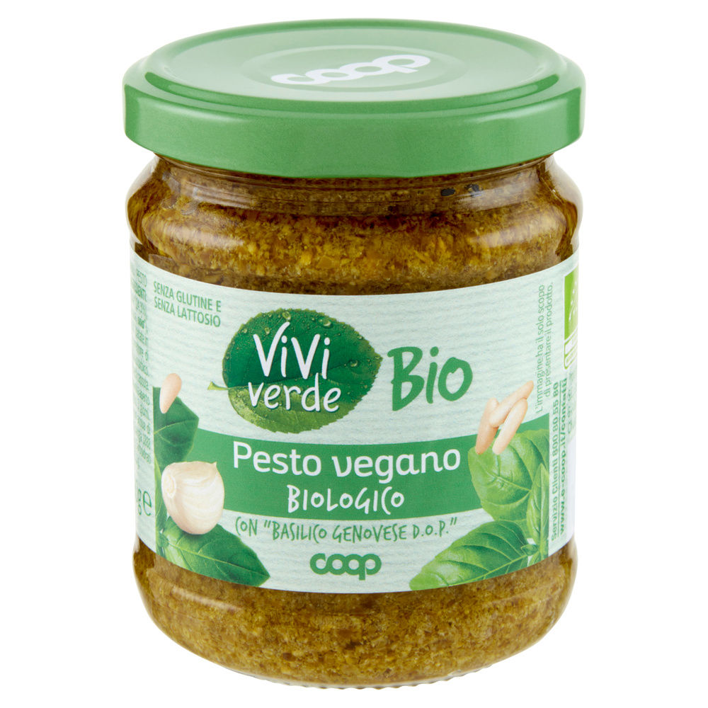 PESTO VEGANO CON BASILICO GENOVESE DOP BIOLOGICO VIVIVERDE COOP VASO VETRO G190 - 2