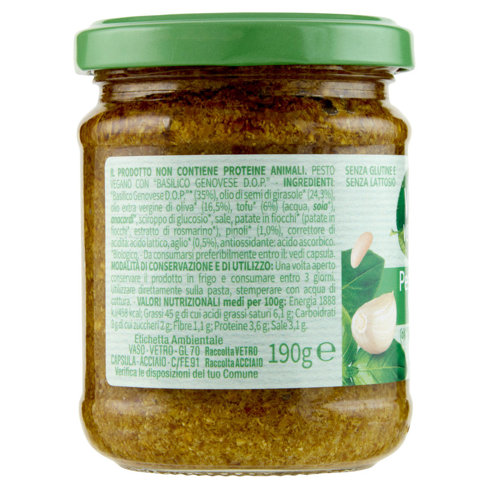 PESTO VEGANO CON BASILICO GENOVESE DOP BIOLOGICO VIVIVERDE COOP VASO VETRO G190 - 7