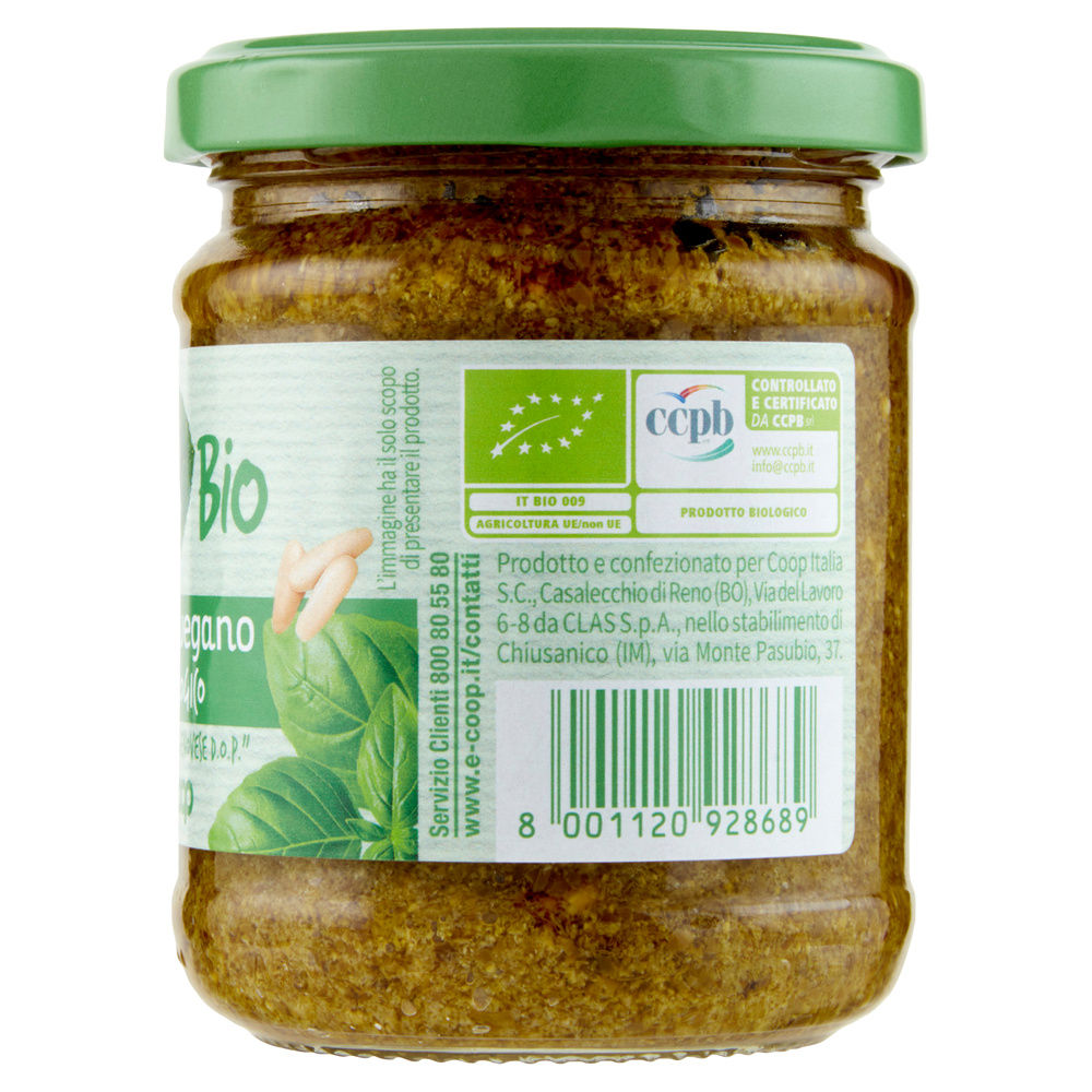 PESTO VEGANO CON BASILICO GENOVESE DOP BIOLOGICO VIVIVERDE COOP VASO VETRO G190 - 4