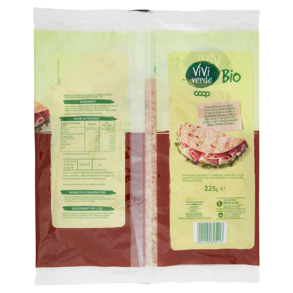 PIADA INTEGRALE VIVIVERDE BIO COOP BUSTA PZ.3XG 75 - 1