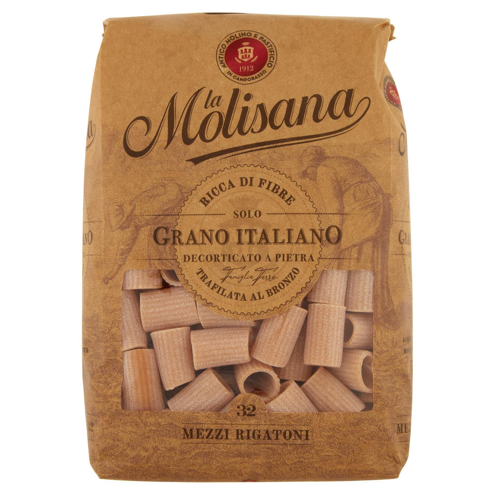 Pasta di semola mezzi rigatoni integrali n.32 bronzo la molisana g 500