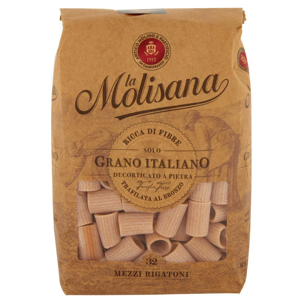 PASTA DI SEMOLA MEZZI RIGATONI INTEGRALI N.32 BRONZO LA MOLISANA G 500 - 7