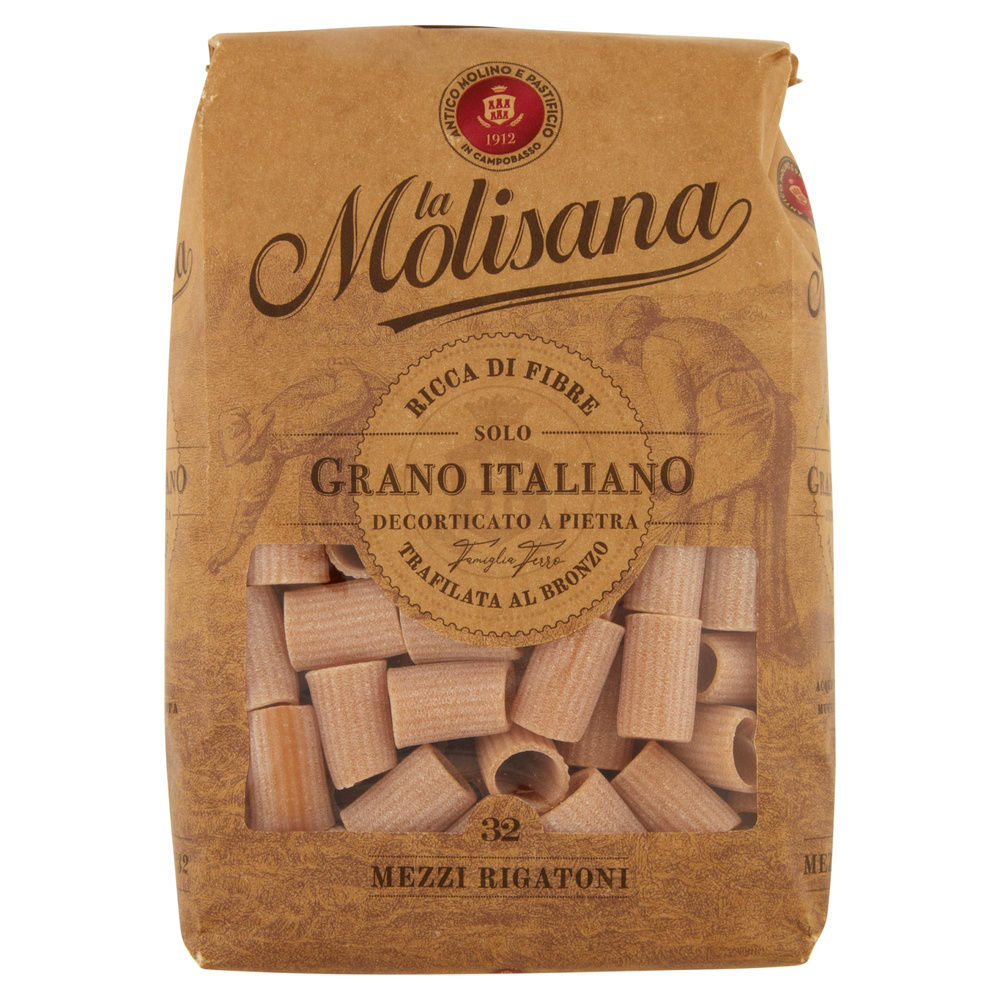 PASTA DI SEMOLA MEZZI RIGATONI INTEGRALI N.32 BRONZO LA MOLISANA G 500 - 3