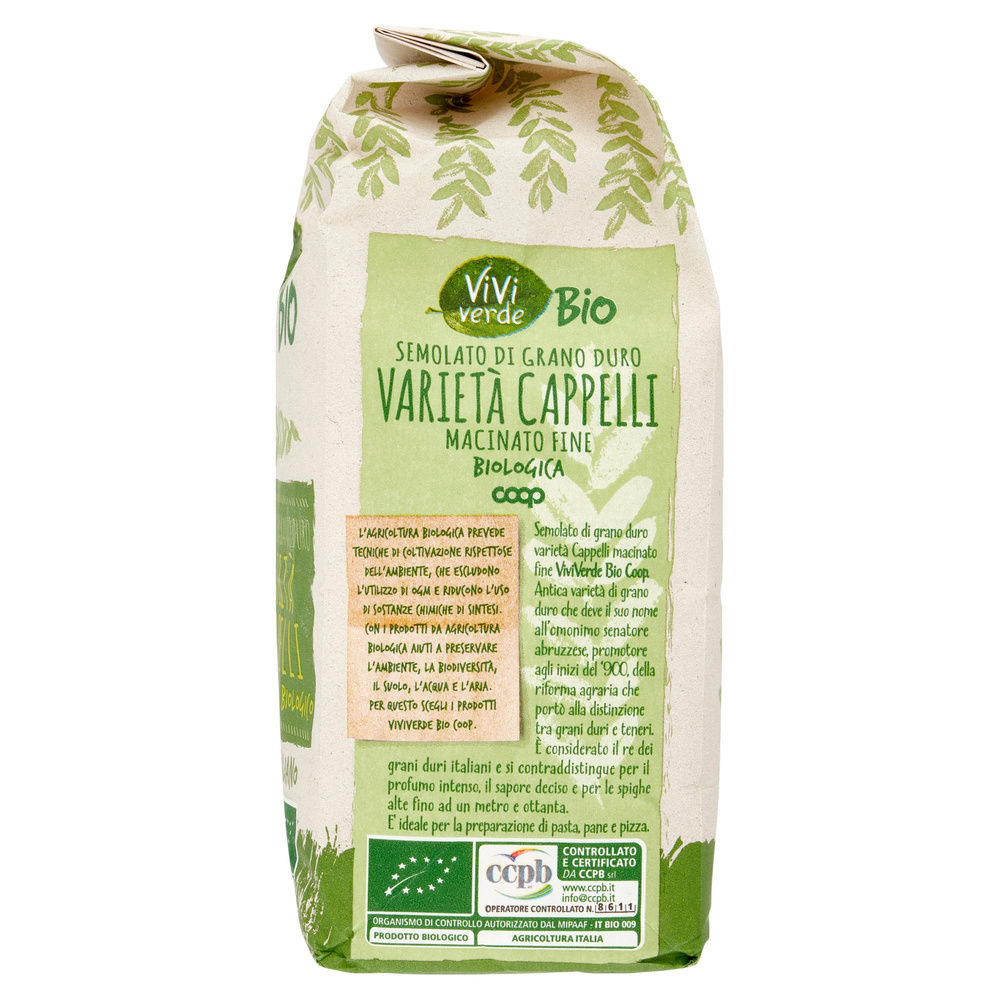 FARINA DI SEMOLATO FINE DI GRANO DURO BIO VIVI VERDE COOP VARIETÀ CAPPELLI KG 1 - 5