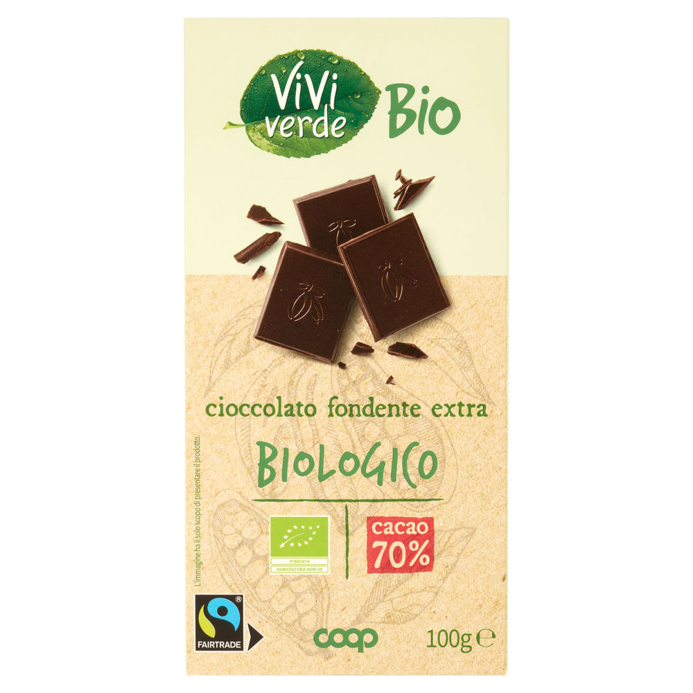 Tavoletta di cioccolato fondente 70% coop vivi verde bio g100