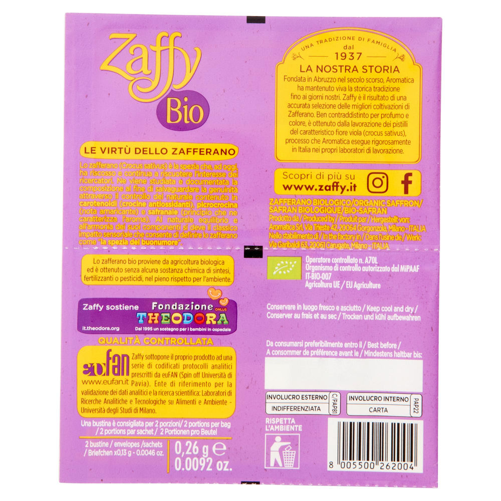 ZAFFERANO BIOLOGICO ZAFFY AROMATICA  BUSTA 2X0,13 G - 1