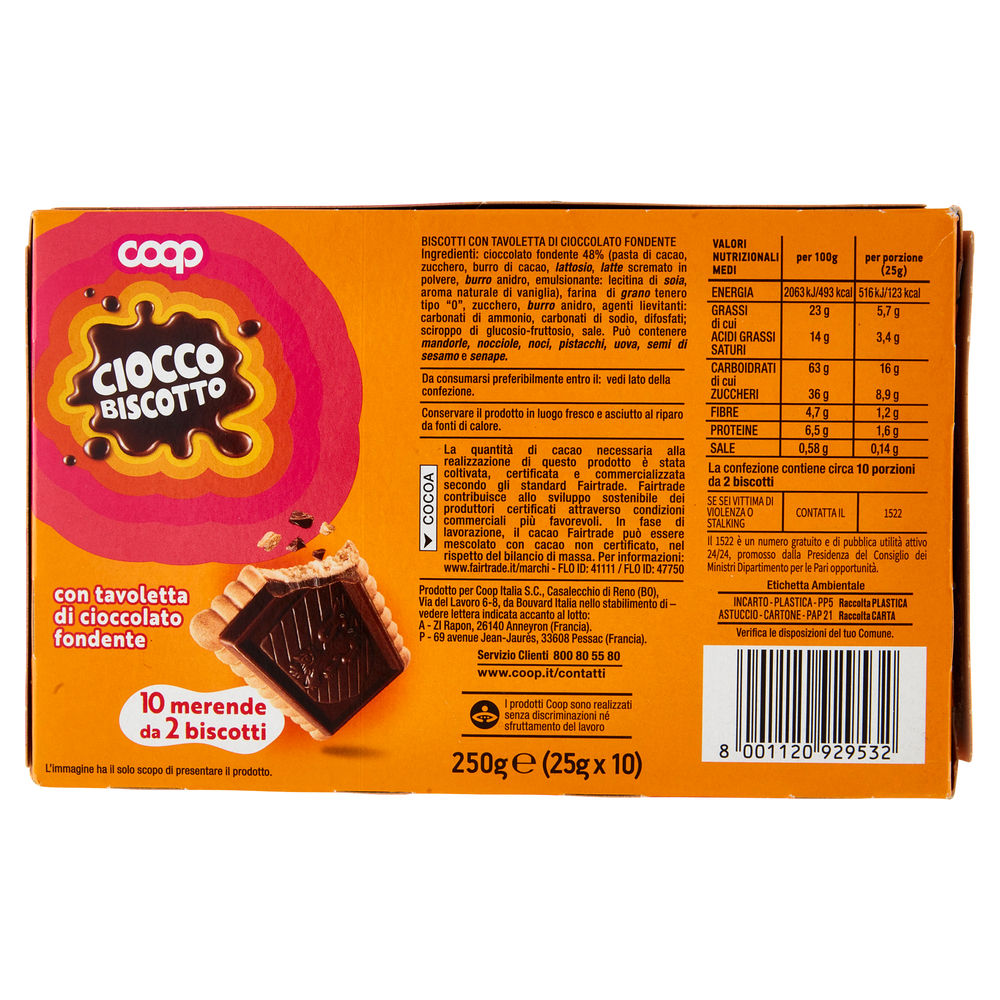 CIOCCOBISCOTTO CON TAVOLETTA DI CIOCCOLATO FONDENTE COOP G 250 NO PALMA - 1