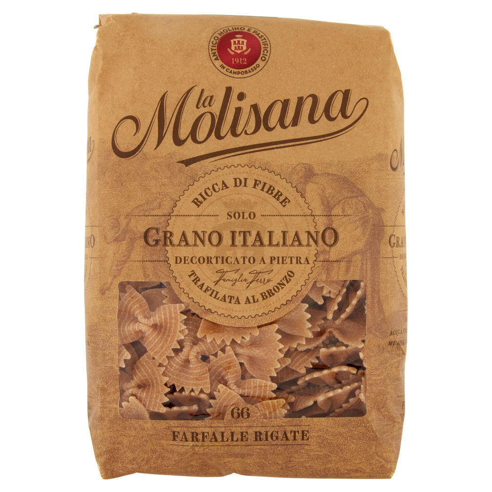 PASTA DI SEMOLA FARFALLE RIGATE INTEGRALI N.60 BRONZO LA MOLISANA G 500 - 0