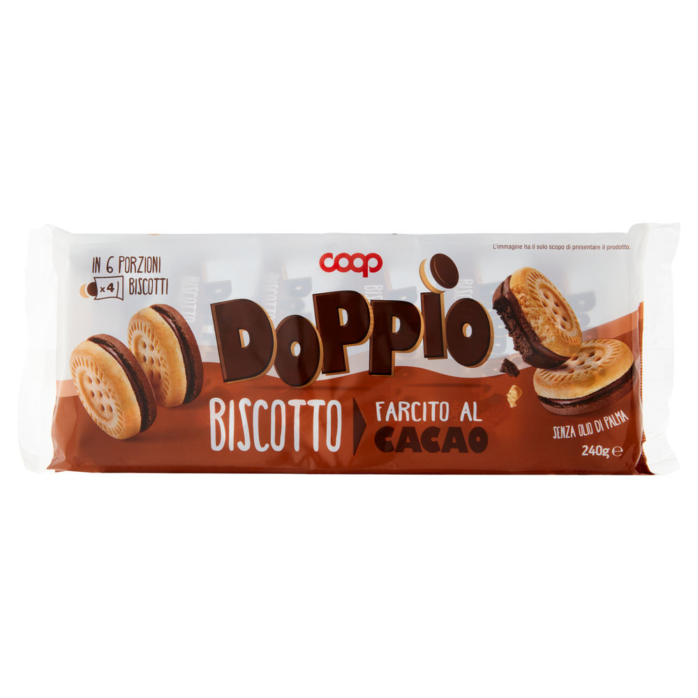 Doppio biscotto farcito al cacao coop multipack g 240  no palma