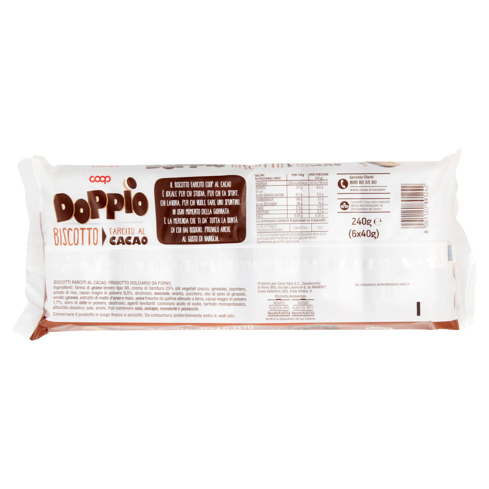 DOPPIO BISCOTTO FARCITO AL CACAO COOP MULTIPACK G 240  NO PALMA - 1