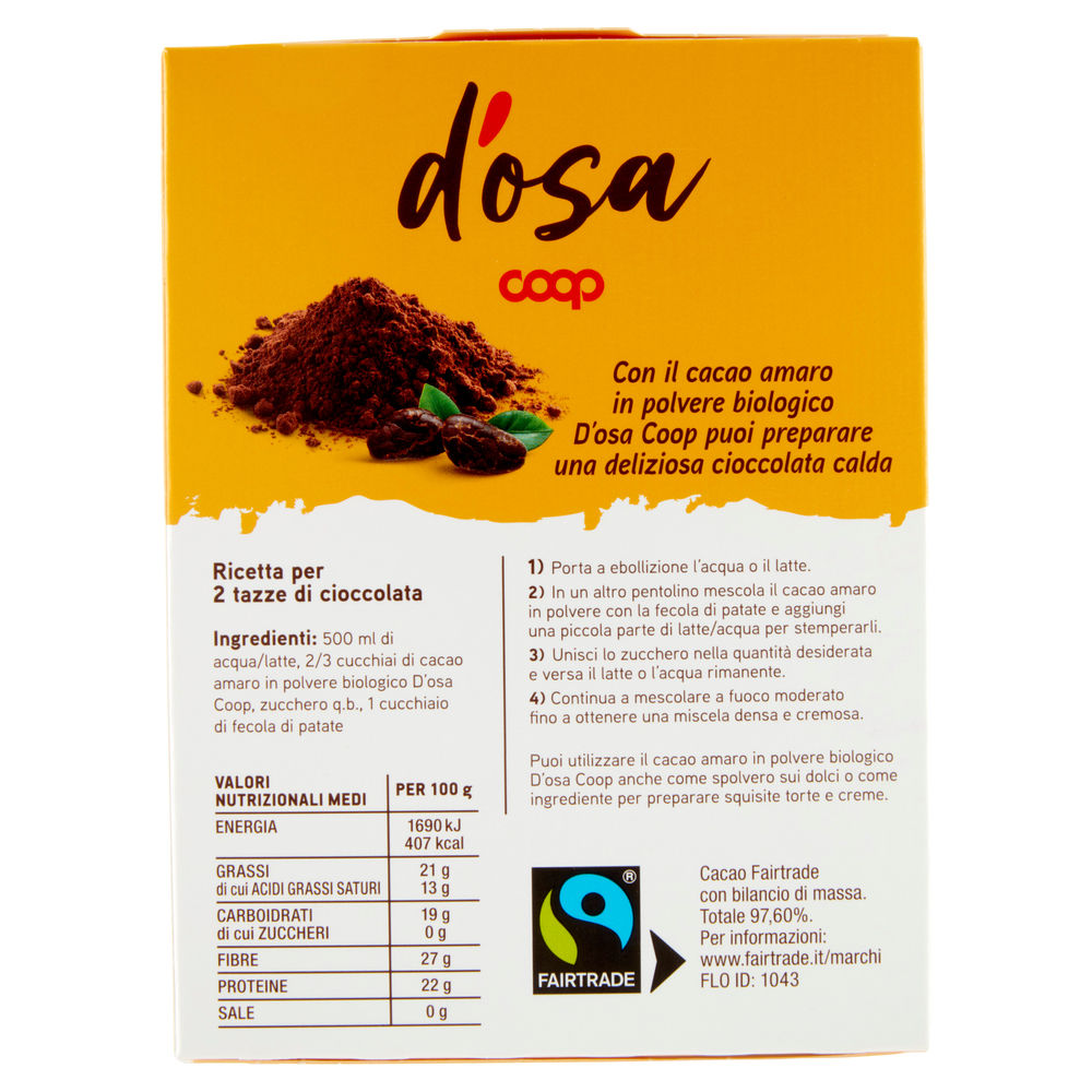 CACAO D'OSA COOP AMARO BIO FAIRTRADE IN POLVERE SCATOLA G 75 - 1