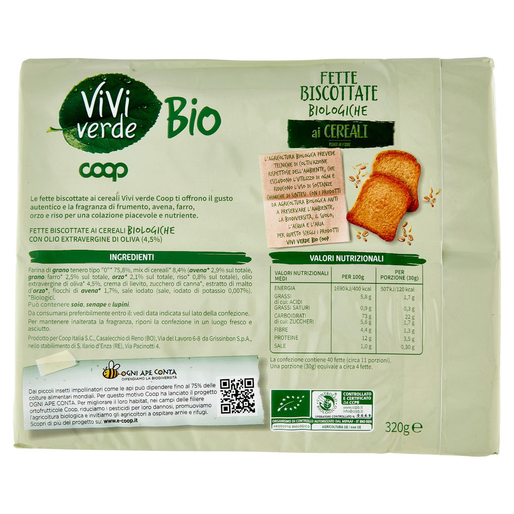 FETTE BISCOTTATE BIO AI CEREALI VIVI VERDE COOP INCARTO G 320 - 1