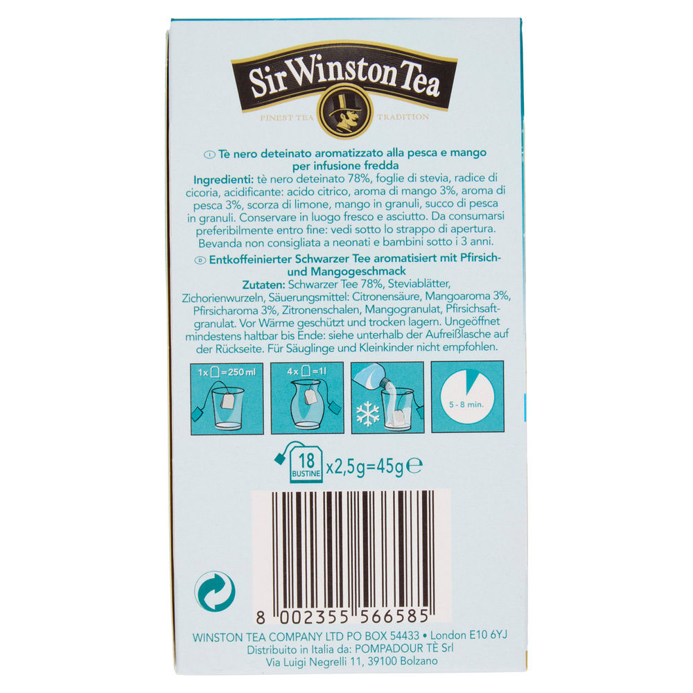 TÈ FREDDO NERO DETEINATO PESCA E MANGO SIR WINSTON TEA SCATOLA 18 FILTRI G 45 - 4