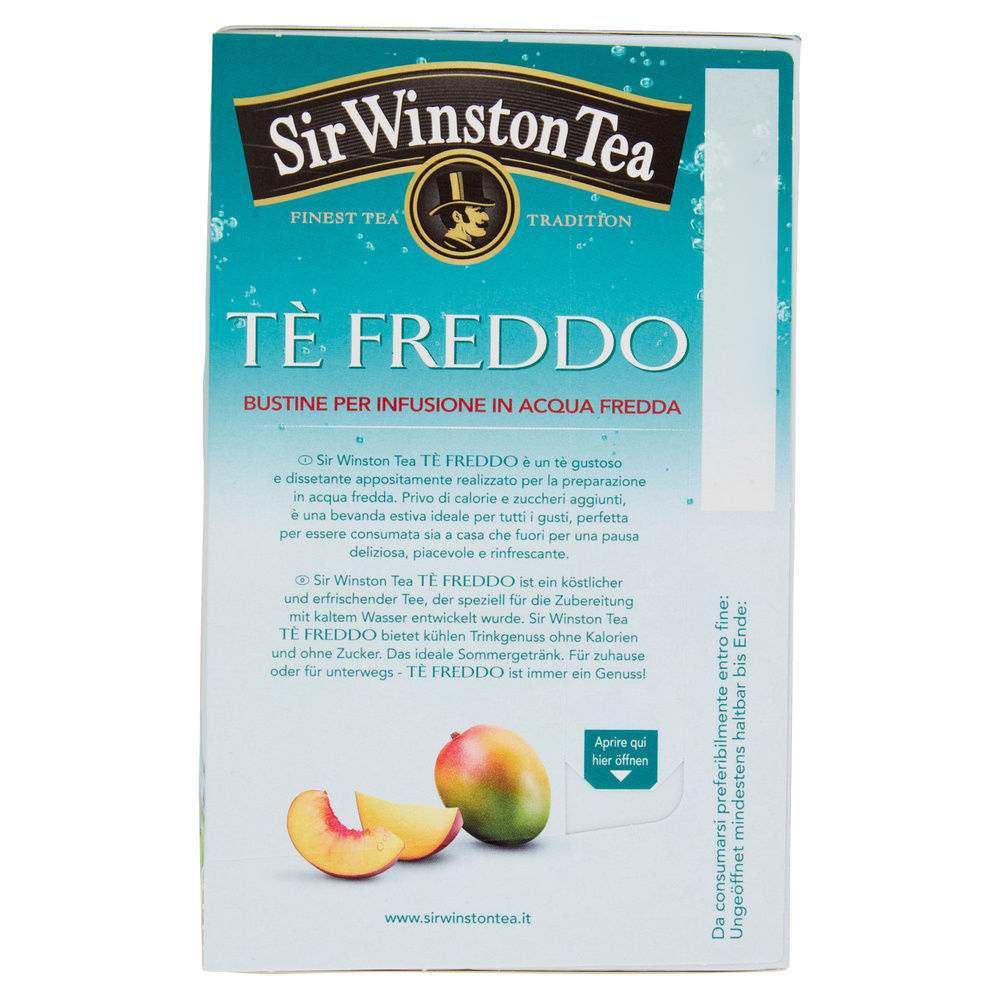 TÈ FREDDO NERO DETEINATO PESCA E MANGO SIR WINSTON TEA SCATOLA 18 FILTRI G 45 - 1