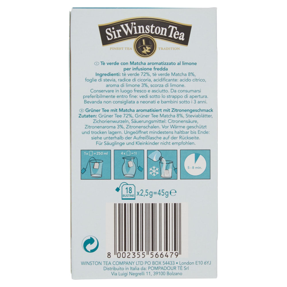 TÈ FREDDO VERDE MATCHA E LIMONE SIR WINSTON TEA SCATOLA 18 FILTRI G 45 - 4