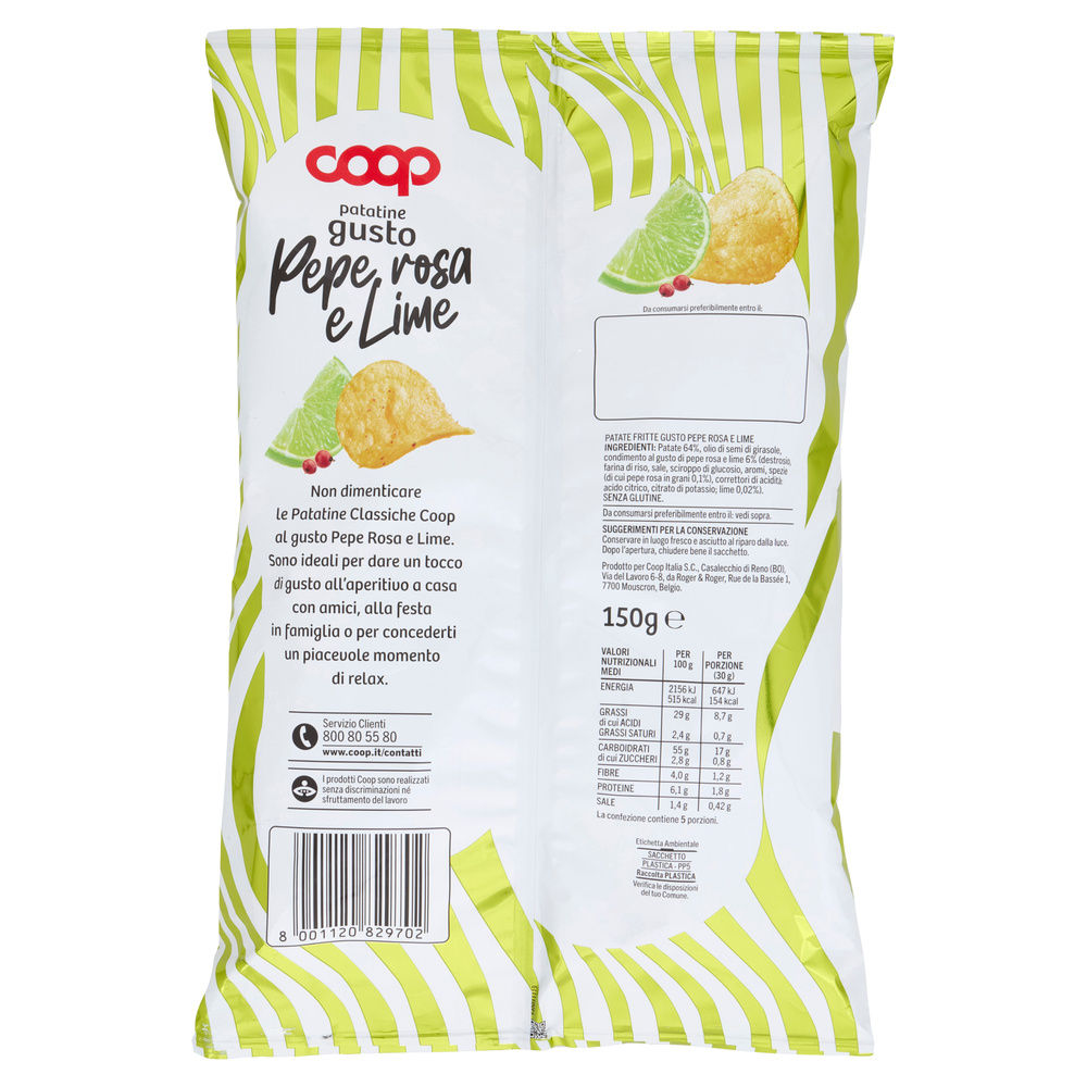 PATATINE CLASSICHE LIME E PEPE ROSA COOP SACCHETTO G 150 - 12