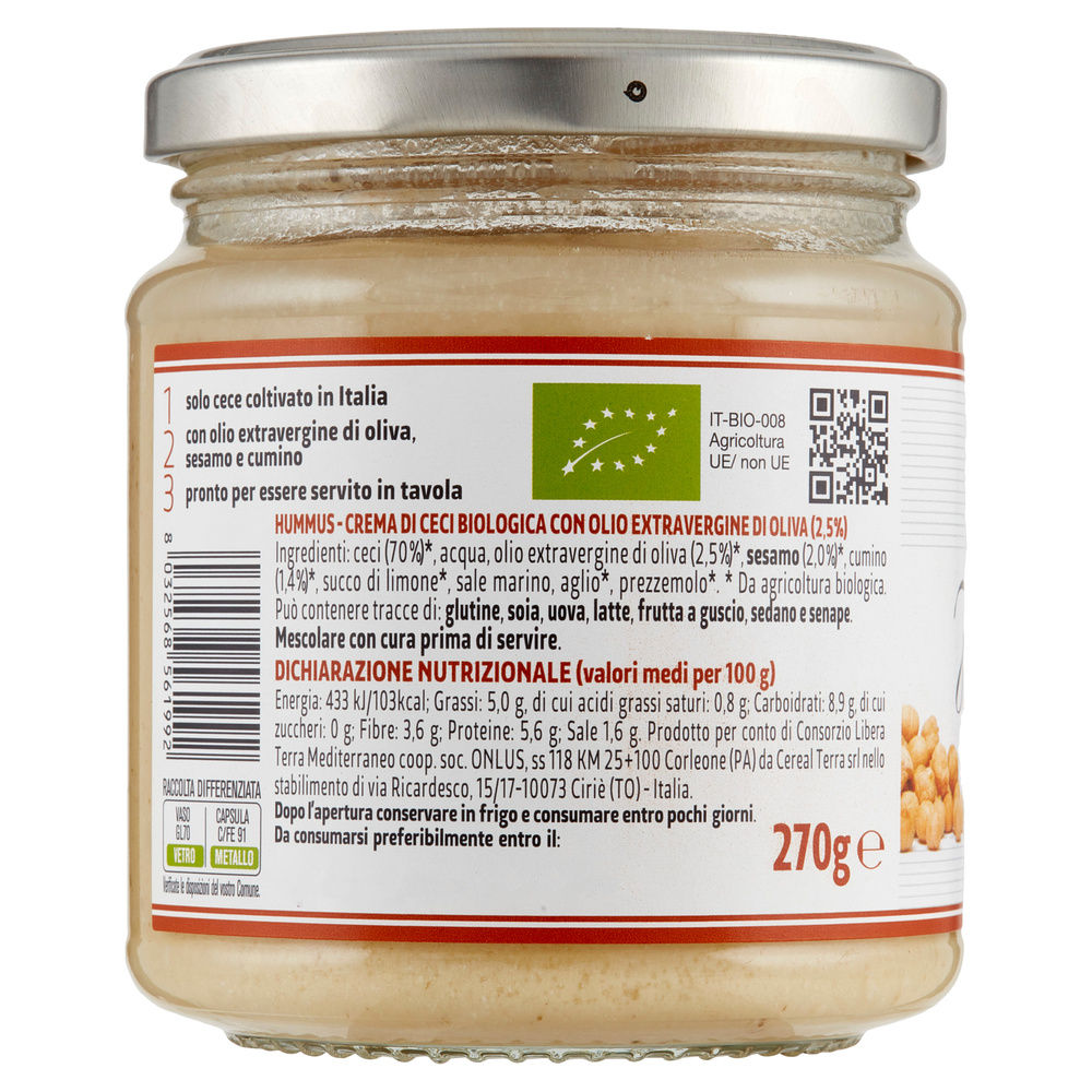 HUMMUS CREMA DI CECI BIOLOGICA LIBERA TERRA VV G 270 - 2