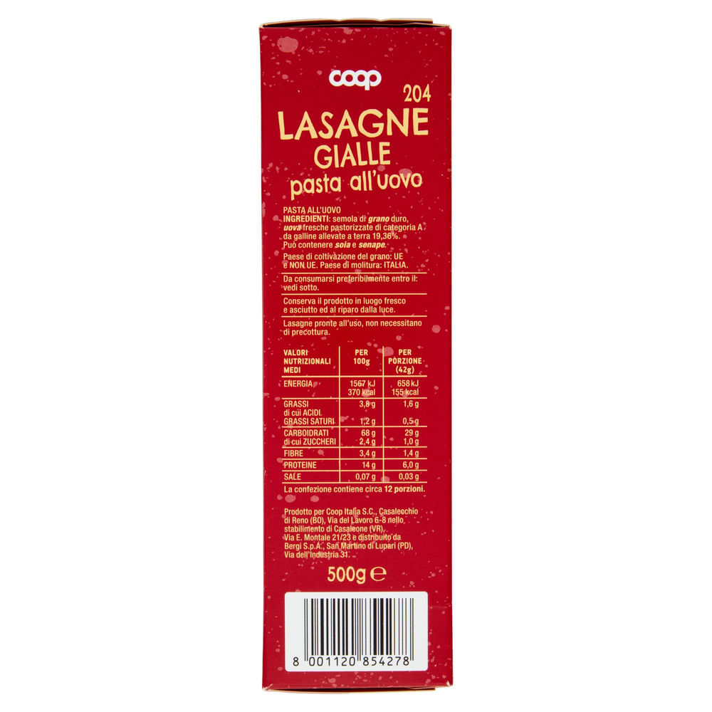 LASAGNE GIALLE ALL'UOVO SENZA USO DI ANTIBIOTICI COOP G 500 - 5