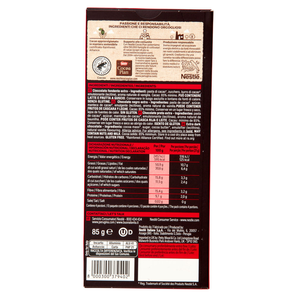 TAVOLETTA FONDENTE 85% NERO PERUGINA G 85 - 1