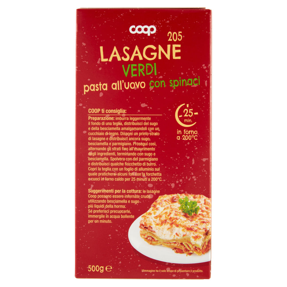 LASAGNE VERDI ALL'UOVO CON SPINACI SENZA USO ANTIBIOTICI COOP G 500 - 1