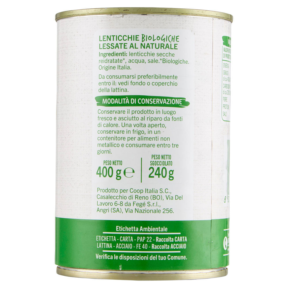 LENTICCHIE BIOLOGICHE VIVIVERDE COOP LATTINA G 400 SGOCC G 240 - 13