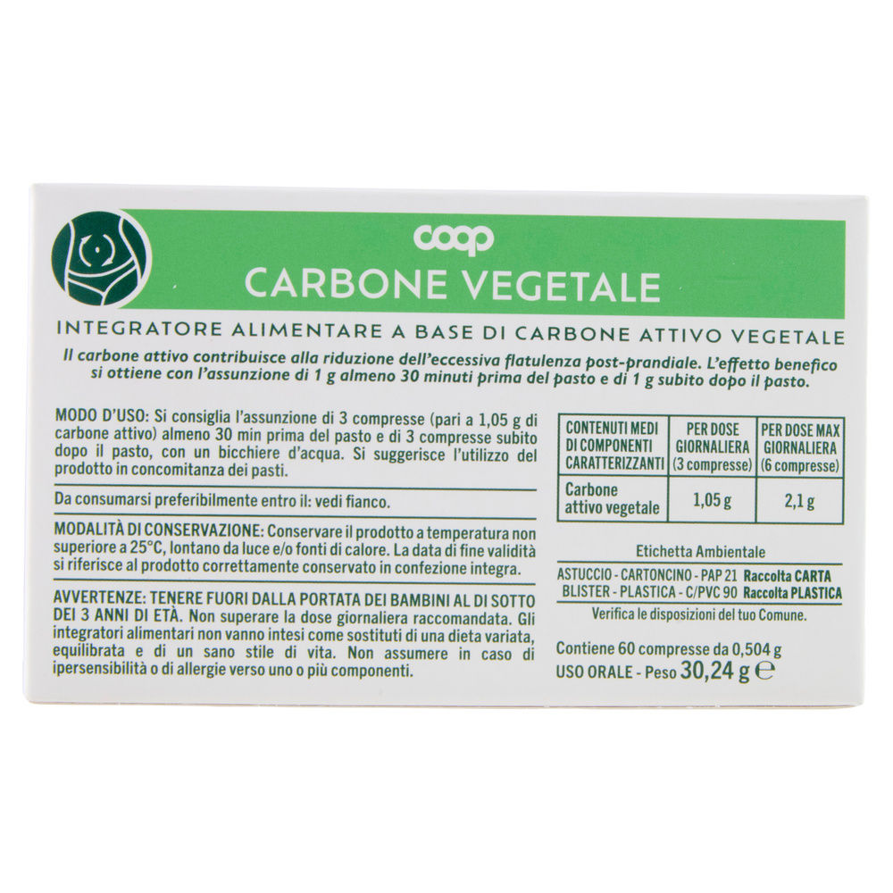INTEGRATORE CARBONE VEGETALE COOP SCATOLA  60 COMPRESSE G30,2 G - 1