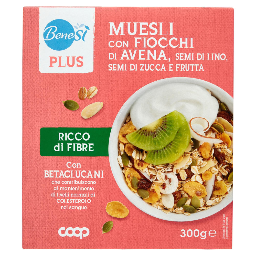 Muesli fiocchi di avena/semi di lino/semi di zucca/frutta bene sì coop sc. g 300