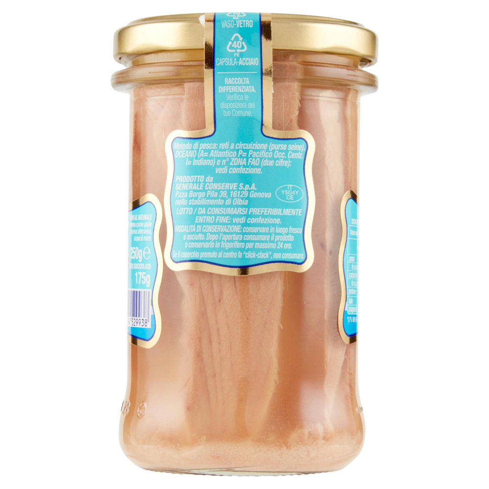 FILETTI DI TONNO AL NATURALE IN ACQUA DI MARE DI SARDEGNA G250 SGOCC. G175 - 1