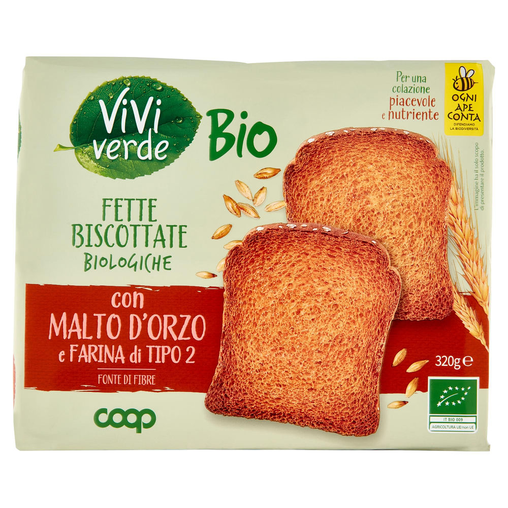 Fette biscot.al malto d'orzo con far.tipo 2 bio vivi verde coop incarto g 320