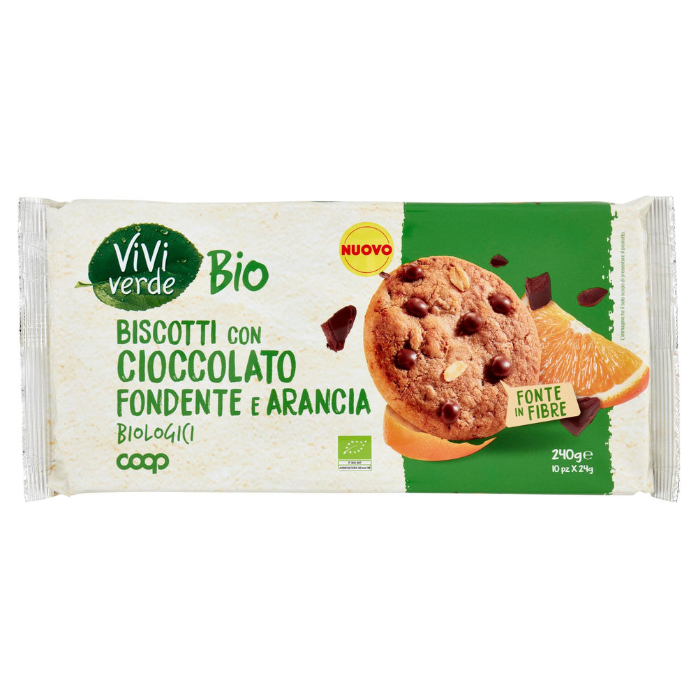 Frollini con cioccolato fondente e scorze d'arancia bio vivi verde coop  gr. 240