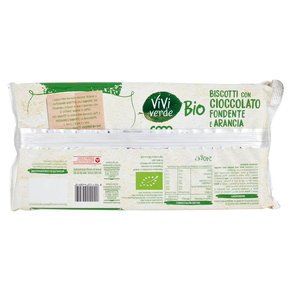 FROLLINI CON CIOCCOLATO FONDENTE E SCORZE D'ARANCIA BIO VIVI VERDE COOP  GR. 240 - 1