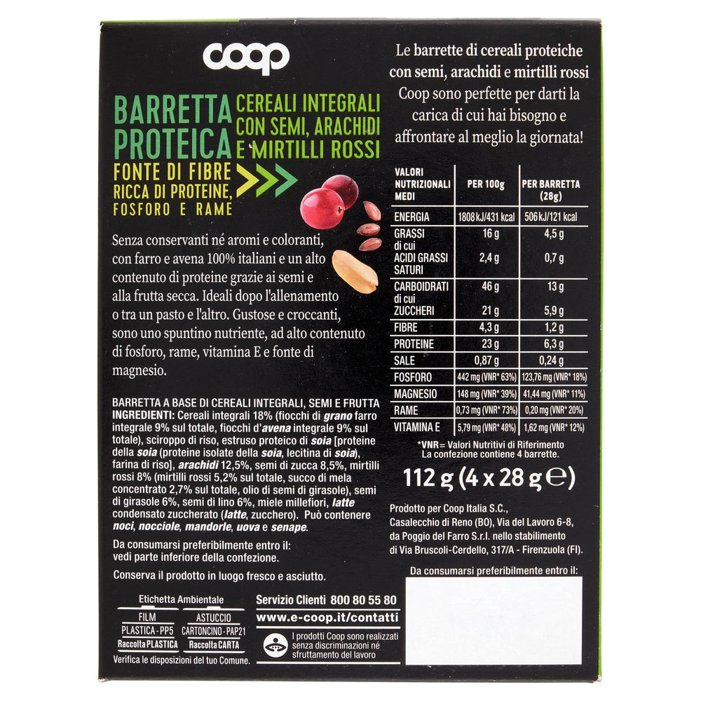 BARRETTE PROTEICHE DI CEREALI INTEGRALI C/FRUTTA E SEMI COOP ASTUCCIO PZ. 4 G112 - 1