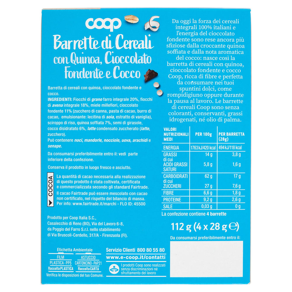 BARRETTE DI CEREALI INTE G . C/QUINOA COCCO E CIOC.FOND.COOP ASTUC PZ. 4 G 112 - 1