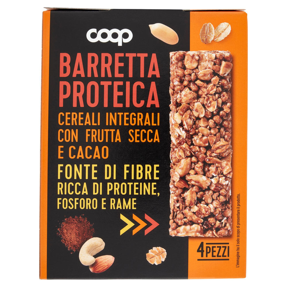 Barrette proteiche di cereali integrali c/frutta secca coop astuccio pz. 4 g 112