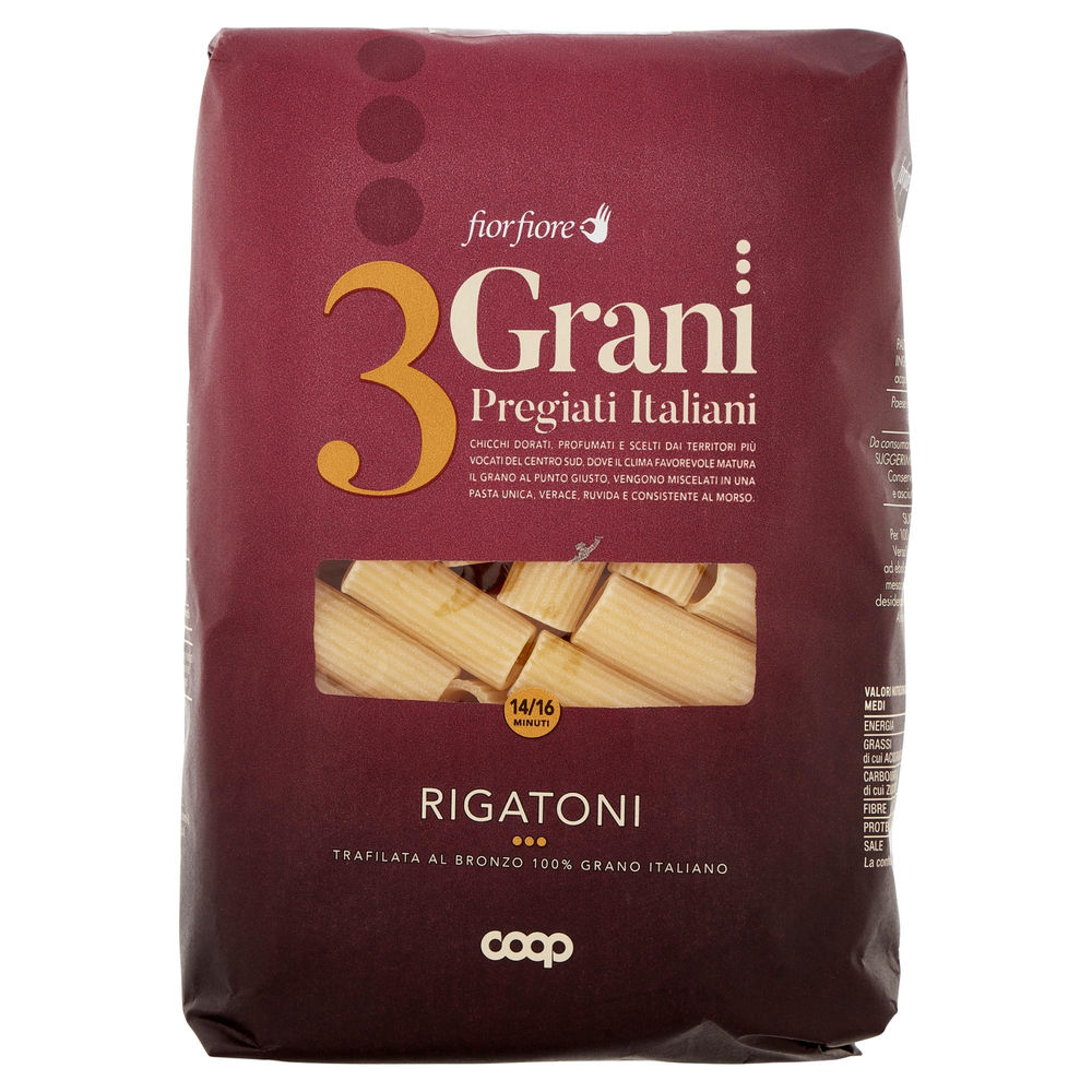 Pasta di semola rigatoni fior fiore 3 grani coop g500