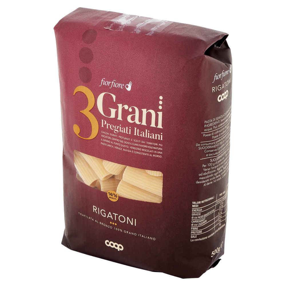 PASTA DI SEMOLA RIGATONI FIOR FIORE 3 GRANI COOP G500 - 4