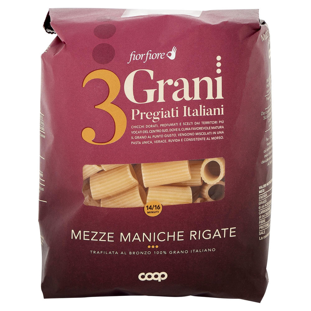 PASTA DI SEMOLA MEZZE MANICHE RIGATE FIOR FIORE 3 GRANI COOP G500 - 2