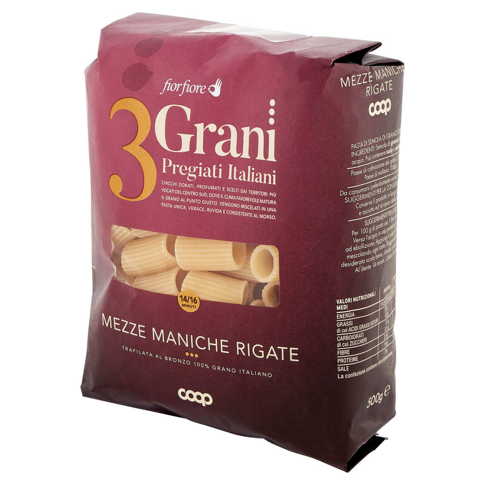 PASTA DI SEMOLA MEZZE MANICHE RIGATE FIOR FIORE 3 GRANI COOP G500 - 3