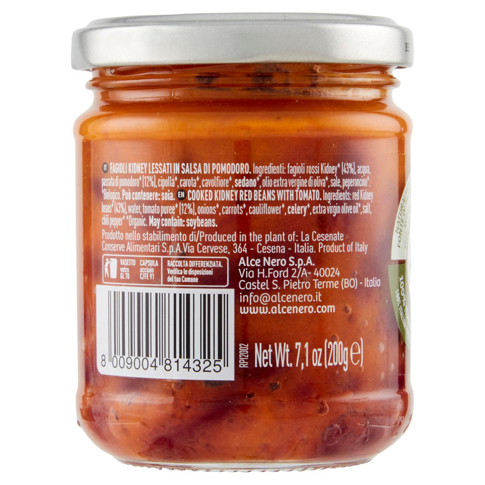 FAGIOLI ROSSI KIDNEY LESSATI AL POMODORO BIO ALCE NERO 200G - 6