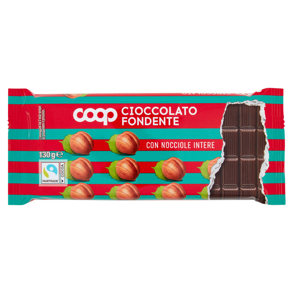 Tavoletta di cioccolato fondente con nocciole intere coop  g 130