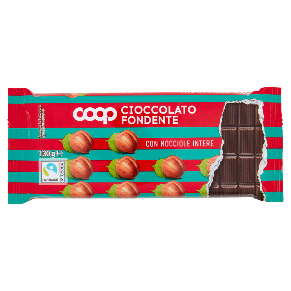 TAVOLETTA DI CIOCCOLATO FONDENTE CON NOCCIOLE INTERE COOP  G 130 - 2