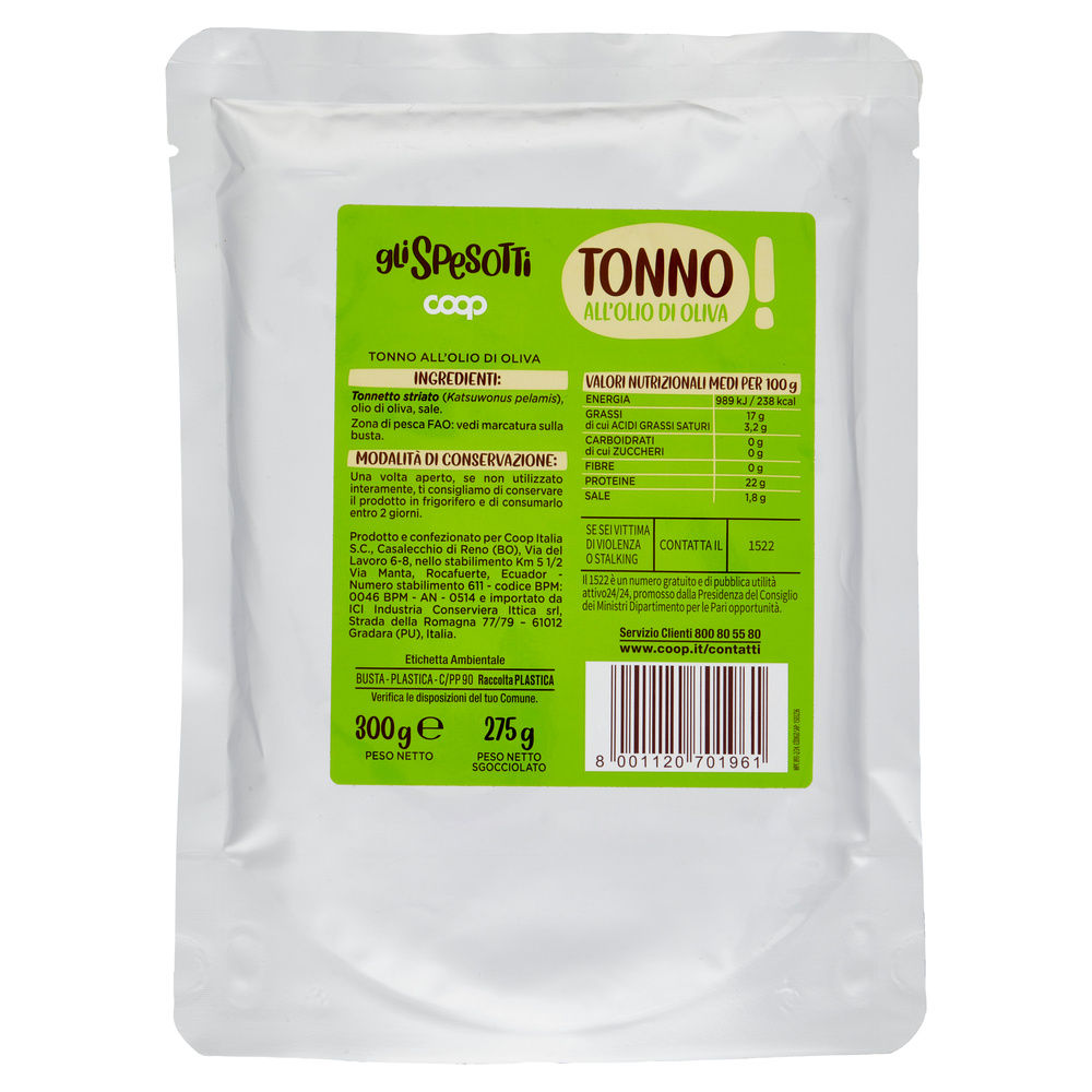 TONNO ALL'OLIO DI OLIVA GLI SPESOTTI COOP BUSTA G 300 - 1