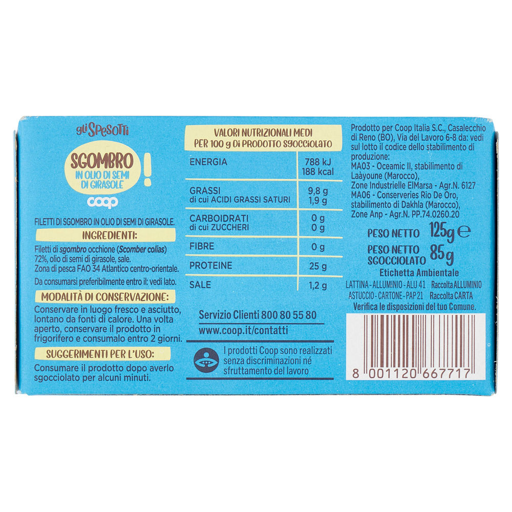 SGOMBRO IN OLIO SEMI DI GIRASOLE GLI SPESOTTI COOP LATTINA G 125 - 13