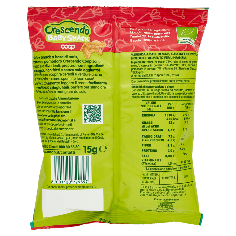 SNACK ELEFANTI MAIS, CAROTA, POMODORO BIO COOP CRESCENDO G15 - 1