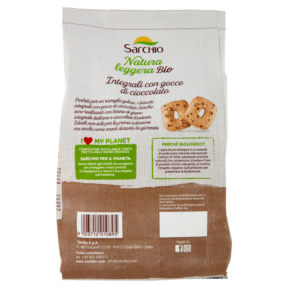 BISCOTTI INTEGRALI BIO CON GOCCE DI CIOCCOLATO SARCHIO G 250 - 1