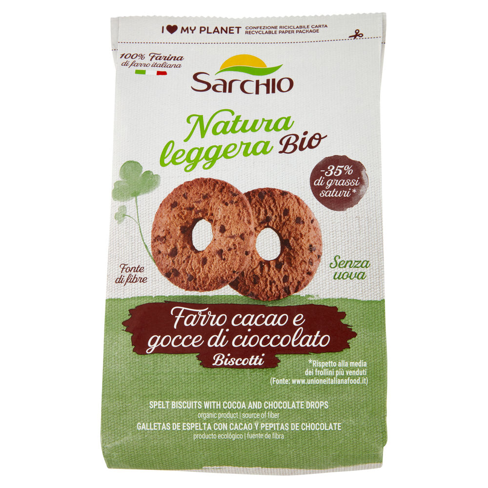 BISCOTTI BIO FARRO/CACAO/GOCCE DI CIOCCOLATO SARCHIO G 250 - 0