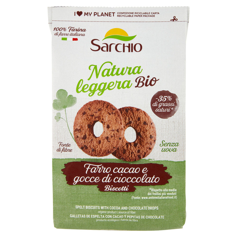 BISCOTTI BIO FARRO/CACAO/GOCCE DI CIOCCOLATO SARCHIO G 250 - 2